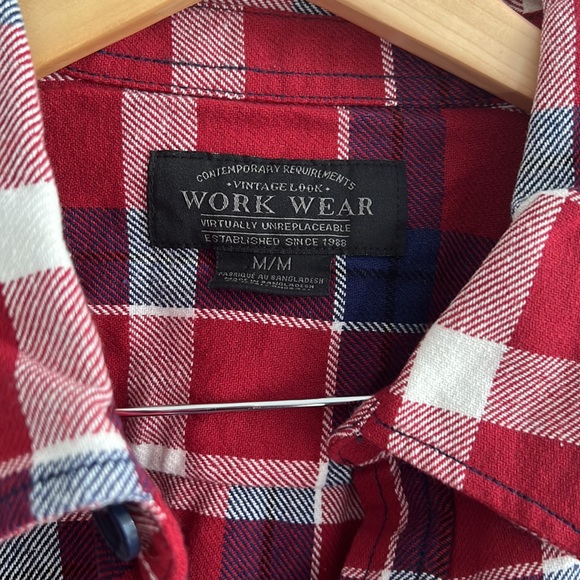 Mens Vintage Work Wear Plaid Long Sleeve 100% Cotton Shirt NWT, size M - Picture 2 of 9